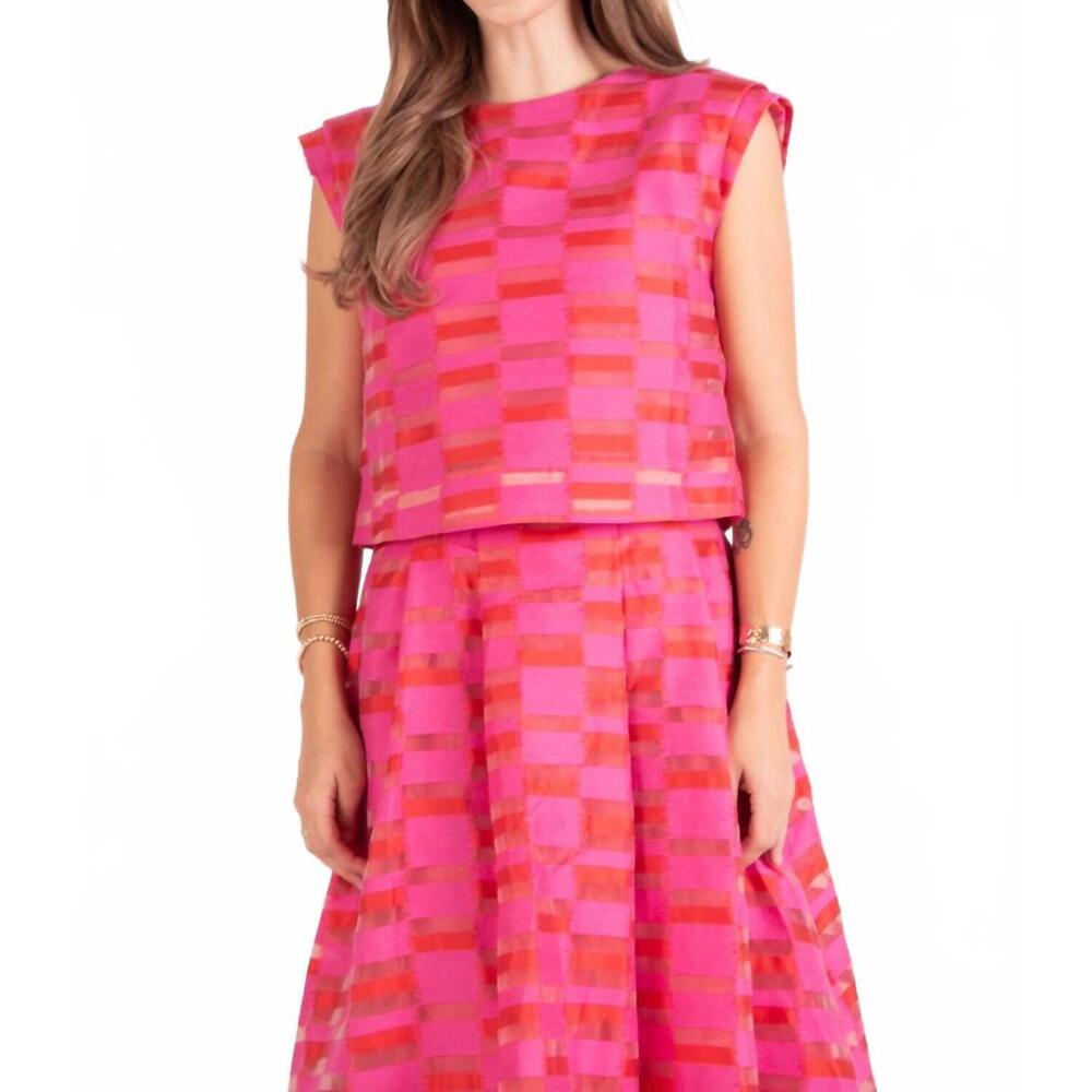 Emily McCarthy NEW Woven Check Crop Top in Pink and Red